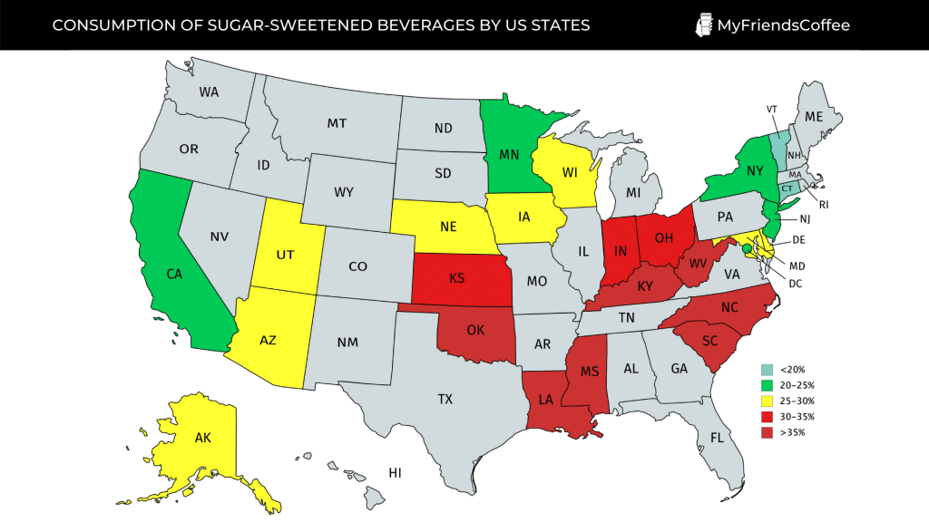 Map of the consumption of sweet drinks by US states